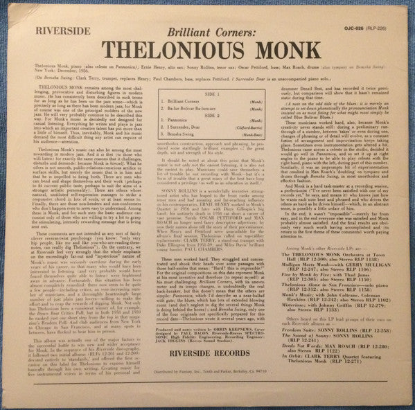 Thelonious Monk - Brilliant Corners (Vinyl, LP, Reissue, Mono)