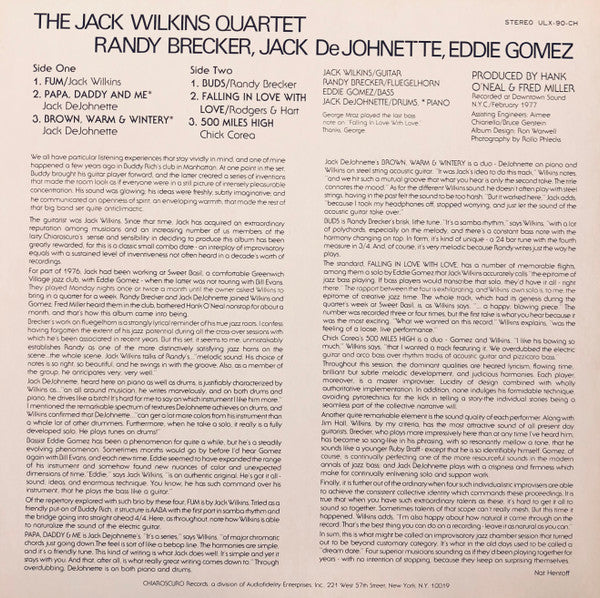 The Jack Wilkins Quartet - Merge (Vinyl, LP) Very Good Plus (VG+) / Very Good Plus (VG+)