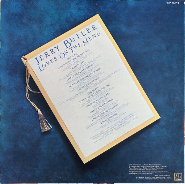 Jerry Butler - Love's On The Menu (Vinyl, LP, Album) Very Good Plus (VG+) / Good Plus (G+)