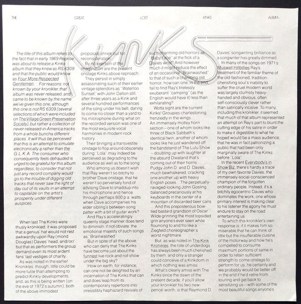 The Kinks - The Great Lost Kinks Album (Vinyl, LP, Album, Stereo, Mono) Very Good Plus (VG+) / Very Good Plus (VG+)