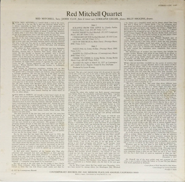 Red Mitchell Quartet - Red Mitchell Quartet (Vinyl, LP, Album, Reissue, Stereo) Very Good Plus (VG+) / Very Good Plus (VG+)
