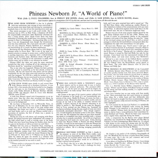 Phineas Newborn Jr. - A World Of Piano! (Vinyl, LP, Album, Reissue,...