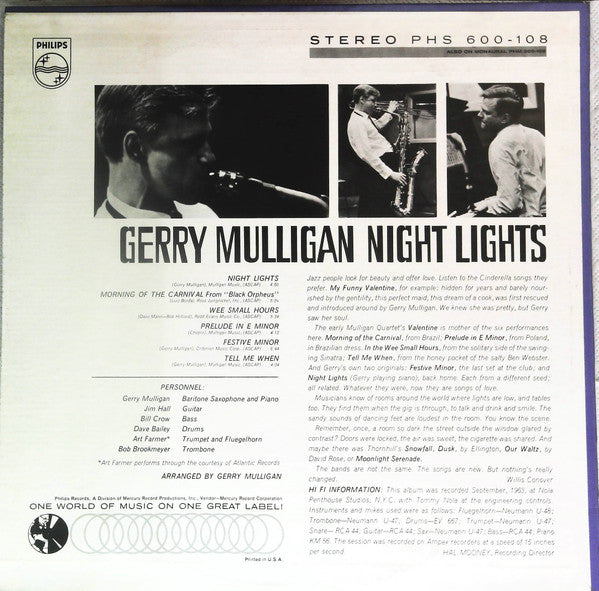 Gerry Mulligan - Night Lights (Vinyl, LP, Album, Stereo)