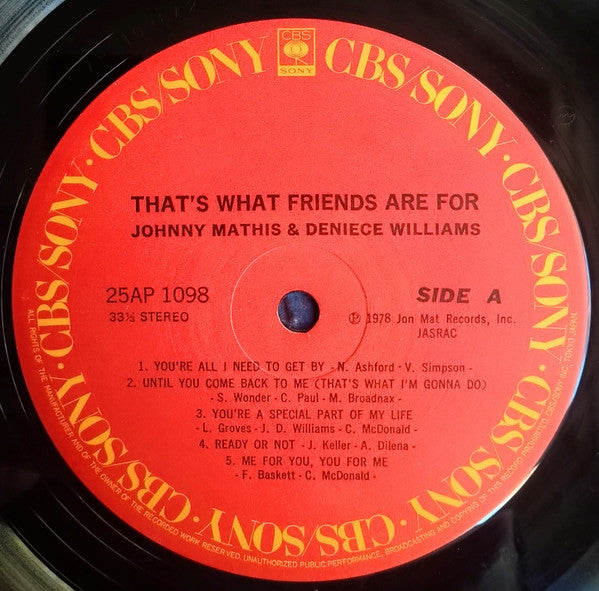Johnny Mathis - That's What Friends Are For (Vinyl, LP) Very Good (VG) / Very Good (VG)