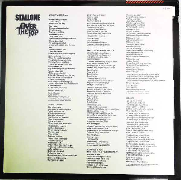 Various - Over The Top (Original Motion Picture Soundtrack) (Vinyl, LP, Album, Promo) Very Good Plus (VG+) / Very Good (VG)