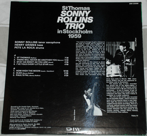 Sonny Rollins Trio - St Thomas - Sonny Rollins Trio In Stockholm 1959 (Vinyl, LP, Album, Mono) Very Good (VG) / Good Plus (G+)