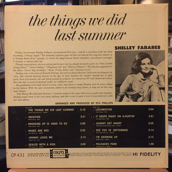 Shelley Fabares - The Things We Did Last Summer (Vinyl, LP, Promo, Mono) Very Good Plus (VG+) / Very Good Plus (VG+)