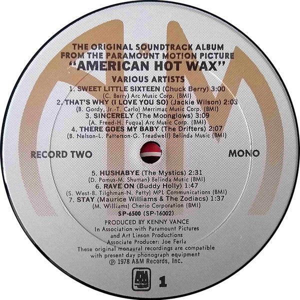 Various - The Original Soundtrack Album From The Paramount Motion Picture "American Hot Wax" (2xVinyl, LP, Album, Compilation, Mono, Stereo) Very Good Plus (VG+) / Very Good (VG)