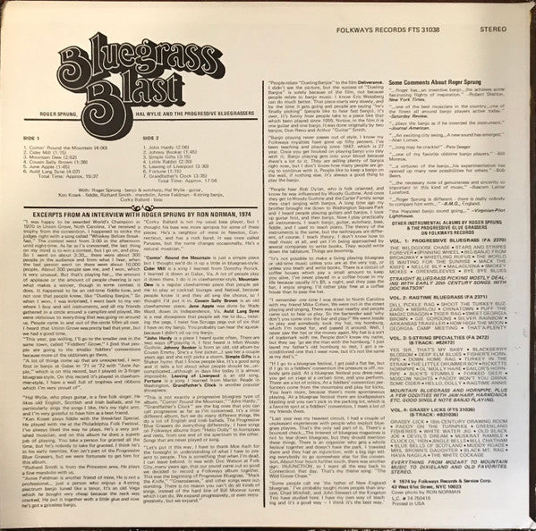 Roger Sprung - Bluegrass Blast (A Mixed Bag Of Ol' Timey Music) (Vinyl, LP, Album) Very Good (VG) / Very Good Plus (VG+)