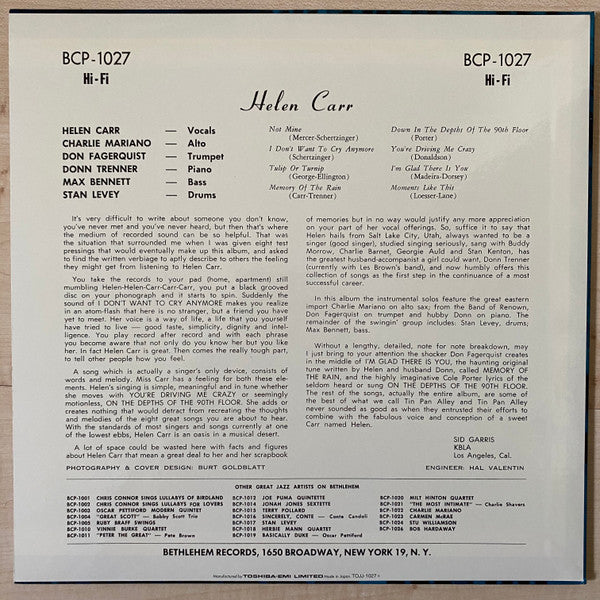 Helen Carr - ...Down In The Depths On The 90th Floor (Vinyl, LP, 10", Album, Mono) Very Good Plus (VG+) / Very Good Plus (VG+)