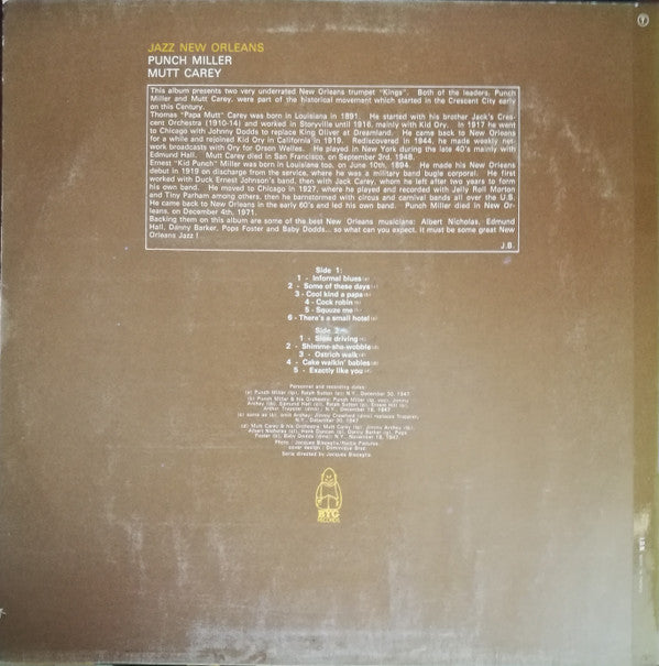 Punch Miller - Jazz New Orleans (Vinyl, LP, Album, Reissue, Mono) Very Good (VG) / Very Good Plus (VG+)
