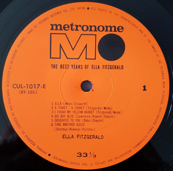 Ella Fitzgerald - The Best Years Of Ella Fitzgerald (Vinyl, LP, Compilation, Mono) Very Good Plus (VG+) / Very Good (VG)