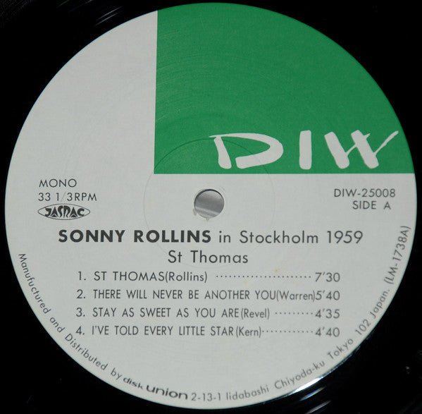Sonny Rollins Trio - St Thomas - Sonny Rollins Trio In Stockholm 1959 (Vinyl, LP, Album, Mono) Very Good (VG) / Good Plus (G+)