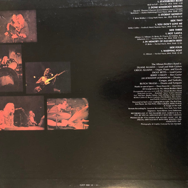 The Allman Brothers Band - The Allman Brothers Band At Fillmore East (2xVinyl, LP, Album, Stereo) Very Good (VG) / Good Plus (G+)