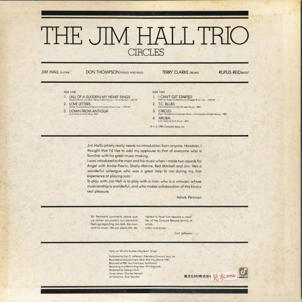 Jim Hall Trio - Circles (Vinyl, LP, Album, Promo) Near Mint (NM or M-) / Very Good (VG)