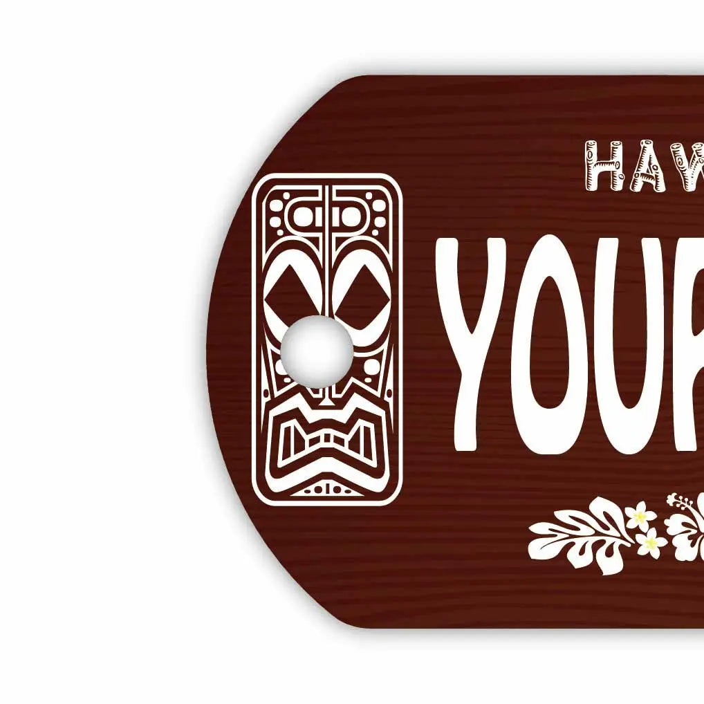 [Dog Tag] Hawaiian Tiki Wood Grain / Original American License Plate Shape Personalized Keychain