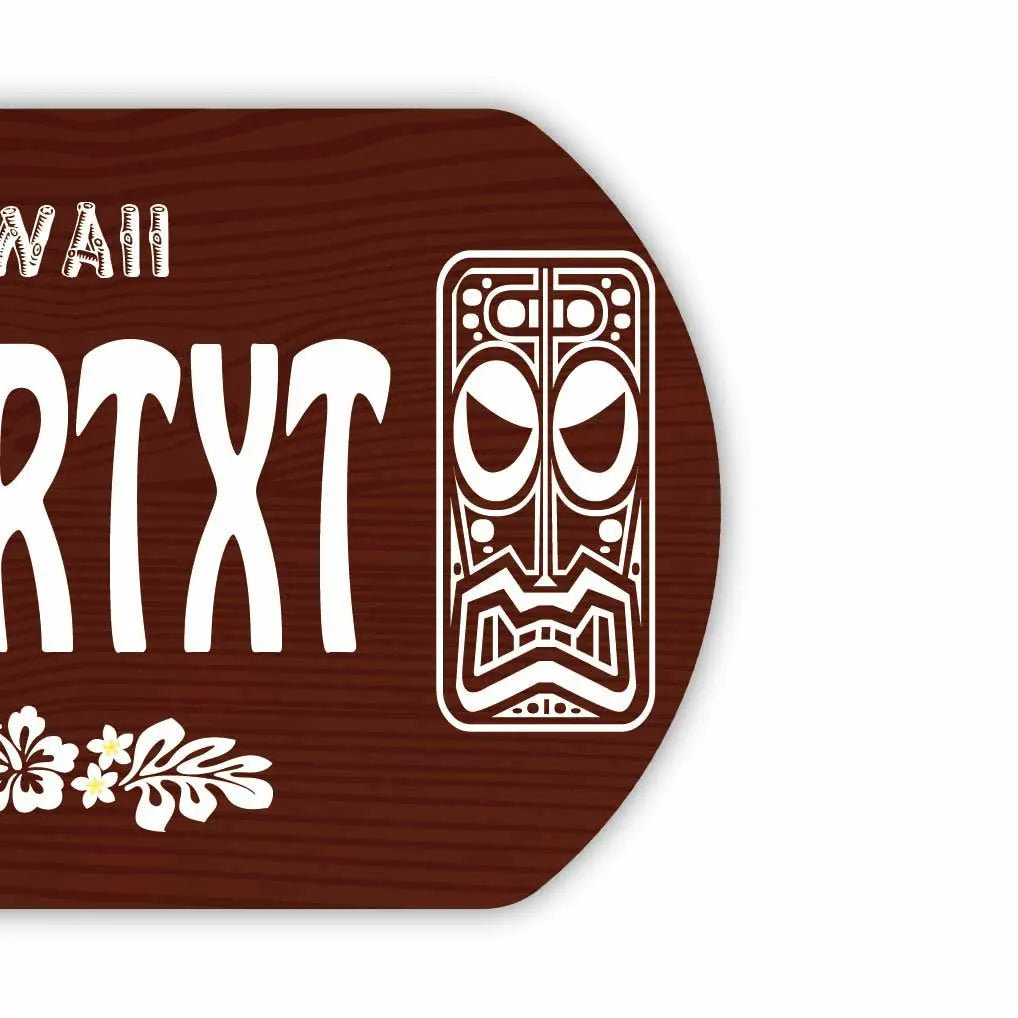 [Dog Tag] Hawaiian Tiki Wood Grain / Original American License Plate Shape Personalized Keychain