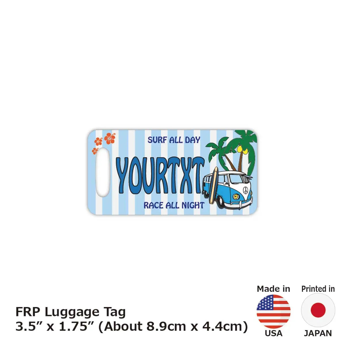[Luggage Tag] Surf Bus Blue / Original American License Plate Shape, Stylish, Anti-Loss Tag