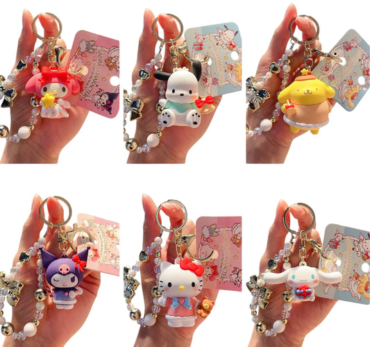 Sanrio Beads and Gold Ribbon Keyrings / サンリオビーズ＆ゴールドリボンキーリング