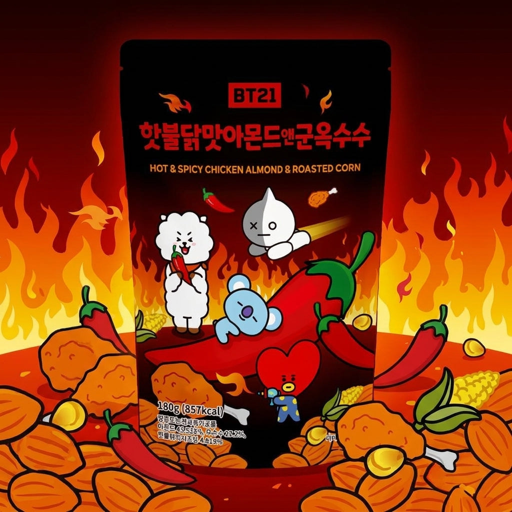 【3日間限定約22%OFF】BT21 ホットブルダック味 アーモンド 180g×3袋セット 韓国大人気の激辛お土産スナック おつまみ