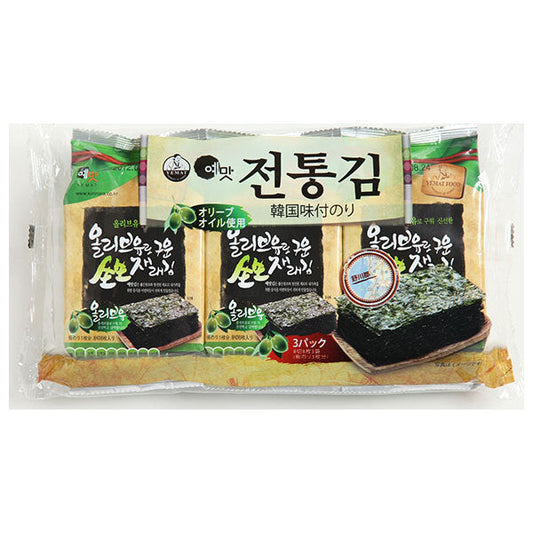 白子のり オリーブオイル韓国伝統のり 3袋詰(8切8枚)×12個入【日本出荷】