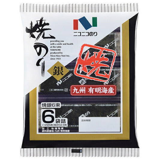 ニコニコのり 焼銀6束 6袋詰(12切5枚)×10袋入【日本出荷】