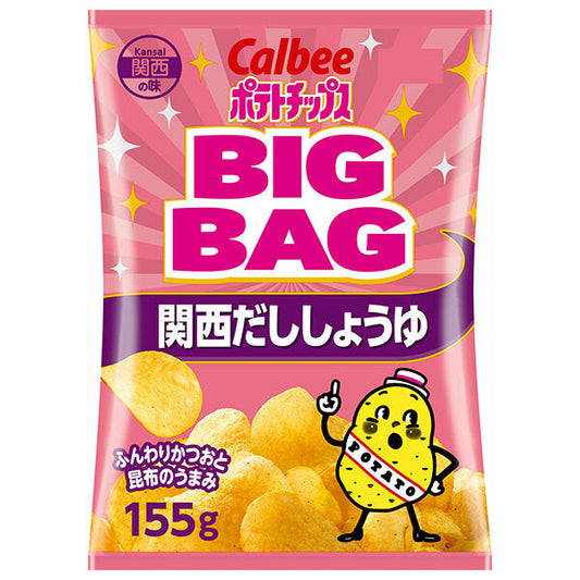 Calbee BIG BAG Potato Chips Kansai Dashi Soy Sauce 155g x 12 bags [Shipped in Japan]