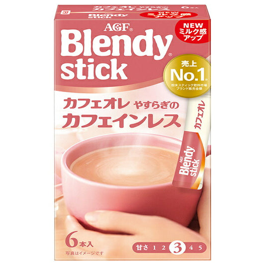 AGF Blendy Stick Soothing Caffeine-Free Cafe au Lait, 7.5 g x 6 Sticks x 24 Boxes [Ships from Japan]