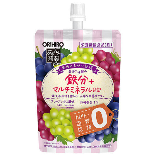 ORIHIRO Purunto Konnyaku Plus Grape Mix Flavor, 130g Pouch x 48 Packs [Ships from Japan] 