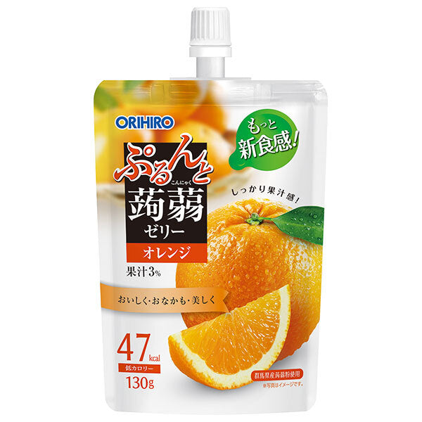 ORIHIRO Purunto Konjac Jelly, Orange, 130g Pouch x 48 Packs [Ships from Japan] 