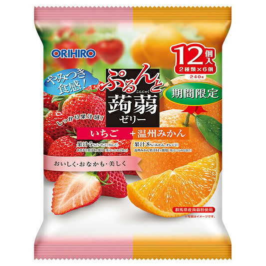 ORIHIRO Purunto Konjac Jelly, Strawberry + Satsuma Mandarin (20g pouches x 12 bags) [Ships from Japan] 