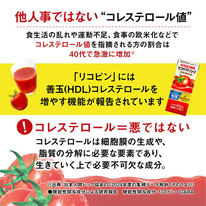 カゴメ トマトジュース 食塩無添加(濃縮トマト還元)【機能性表示食品】 200ml紙パック×24本入【日本出荷】