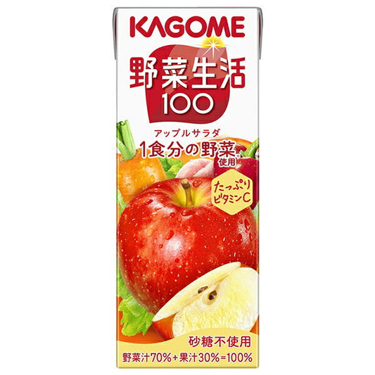 Kagome Yasai Seikatsu 100 Apple Salad 200ml paper pack x 24 bottles [shipped in Japan]