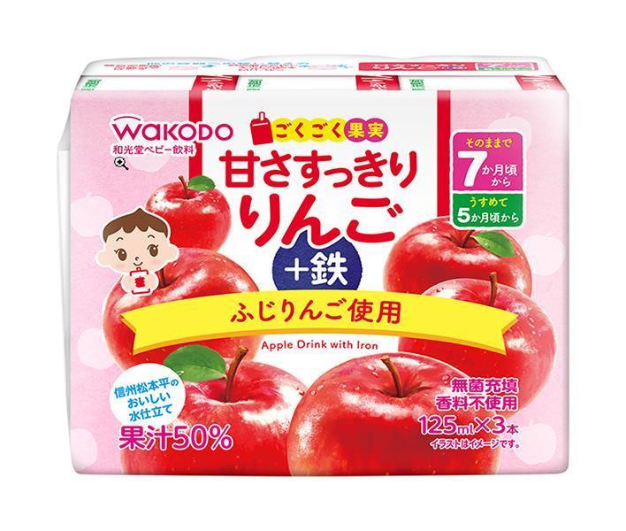 Wakodo Gokugoku Fruit Sweet and Refreshing Apple + Iron (125ml paper pack x 3P) x 8 (4 x 2) pieces [Shipped in Japan]