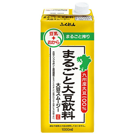 Fukuren Whole Soy Drink, Soy Smoothie, 1000ml Paper Carton x 12 (6 x 2) [Ships from Japan] 