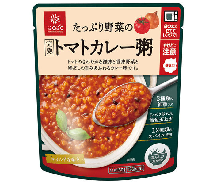 Hakubaku Vegetable-Filled Ripe Tomato Curry Porridge, 180g x 24 (8 x 3) Bags [Ships from Japan] 