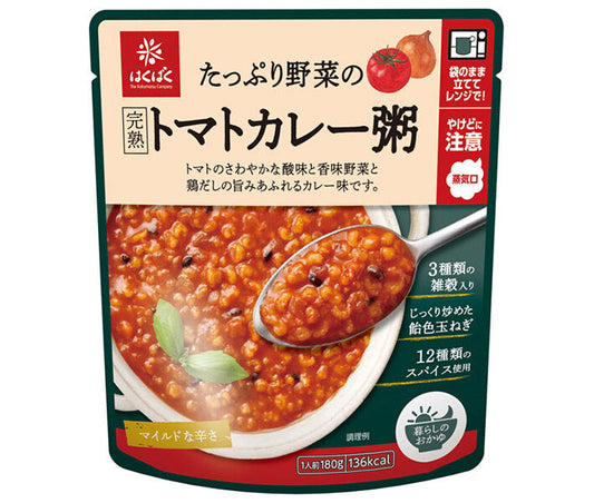 Hakubaku Vegetable-Filled Ripe Tomato Curry Porridge, 180g x 24 (8 x 3) Bags [Ships from Japan] 