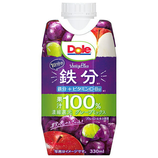 Snow Brand Megmilk Dole Juicy Plus Daily Iron, 330ml Paper Pack x 12 [Ships from Japan] 
