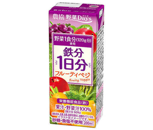 Snow Brand Megmilk Agricultural Cooperative Vegetable Days, 1 Day's Iron, Fruity Veggie, 200ml Paper Pack x 24 [Ships from Japan] 