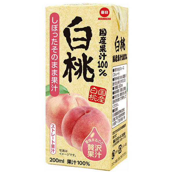 Mainichi Milk 100% Japanese White Peach Juice, 200ml Paper Carton x 24 Bottles [Ships from Japan] 