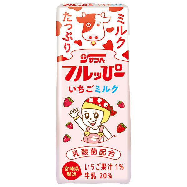 サンA フルッぴーいちごミルク 200ml紙パック×24本入【日本出荷】