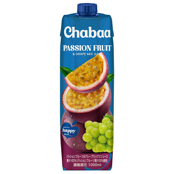 HARUNA CHABAA 100% Passion Fruit & Grape Blend Juice, 1,000 ml Carton x 12 [Ships from Japan]