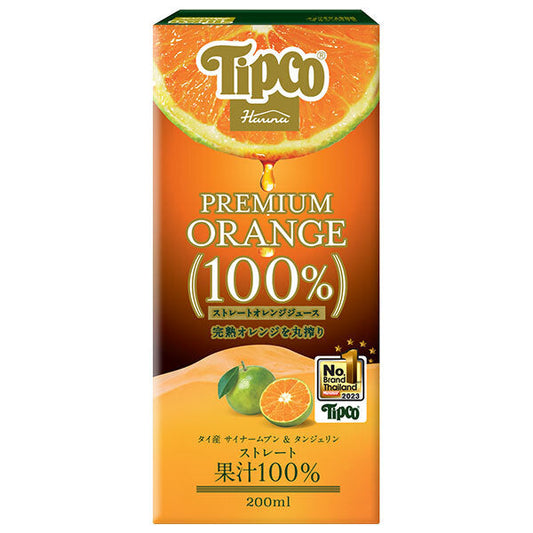 HARUNA Tipco Premium 100% Orange Juice, 200ml Paper Carton x 24 [Ships from Japan] 