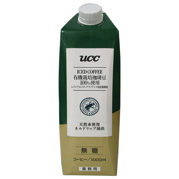 UCC Organic Coffee Beans, 100% Rainforest Alliance Certified, Unsweetened Iced Coffee, 1000ml Paper Carton x 12 [Ships from Japan] 