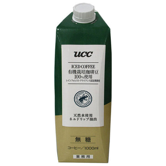 UCC Organic Coffee Beans, 100% Rainforest Alliance Certified, Unsweetened Iced Coffee, 1000ml Paper Carton x 12 [Ships from Japan] 