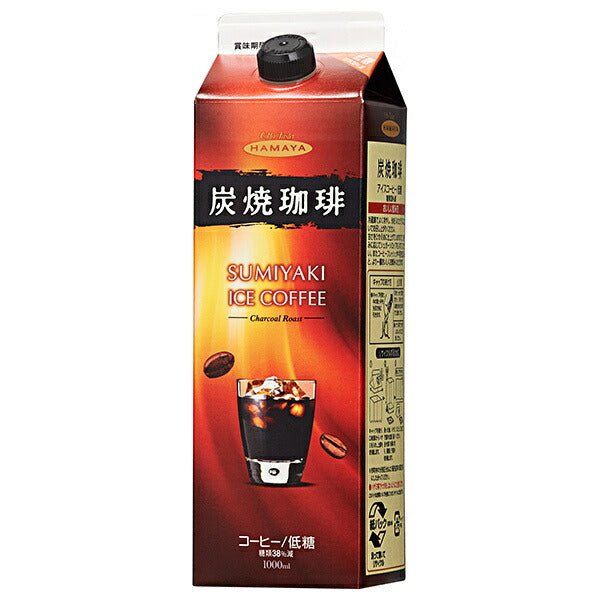 Hamaya Charcoal Iced Coffee Low Sugar 1000ml Paper Pack x 12 bottles [Shipped in Japan]