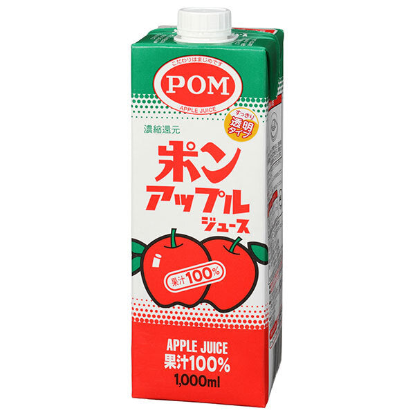 Ehime Beverage POM Apple Juice, 1000ml Paper Carton x 12 (6 x 2) [Ships from Japan] 