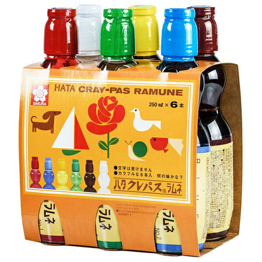 Hata Mineral Springs Crayons Style Ramune (6-Pack) 250ml PET Bottles x 30 (6 x 5) [Ships from Japan] 