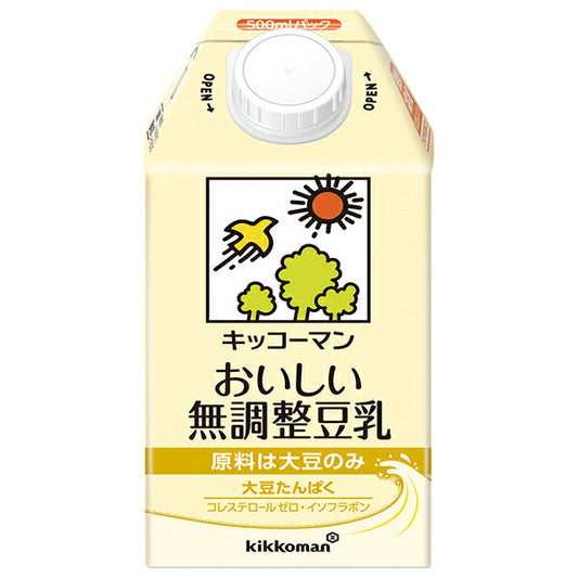 Kikkoman Delicious Unflavored Soy Milk, 500ml Paper Carton x 12 [Ships from Japan] 
