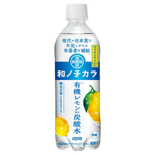 Dydo Wano Chikara Organic Lemon Sparkling Water, 500ml PET Bottles x 24 [Ships from Japan] 